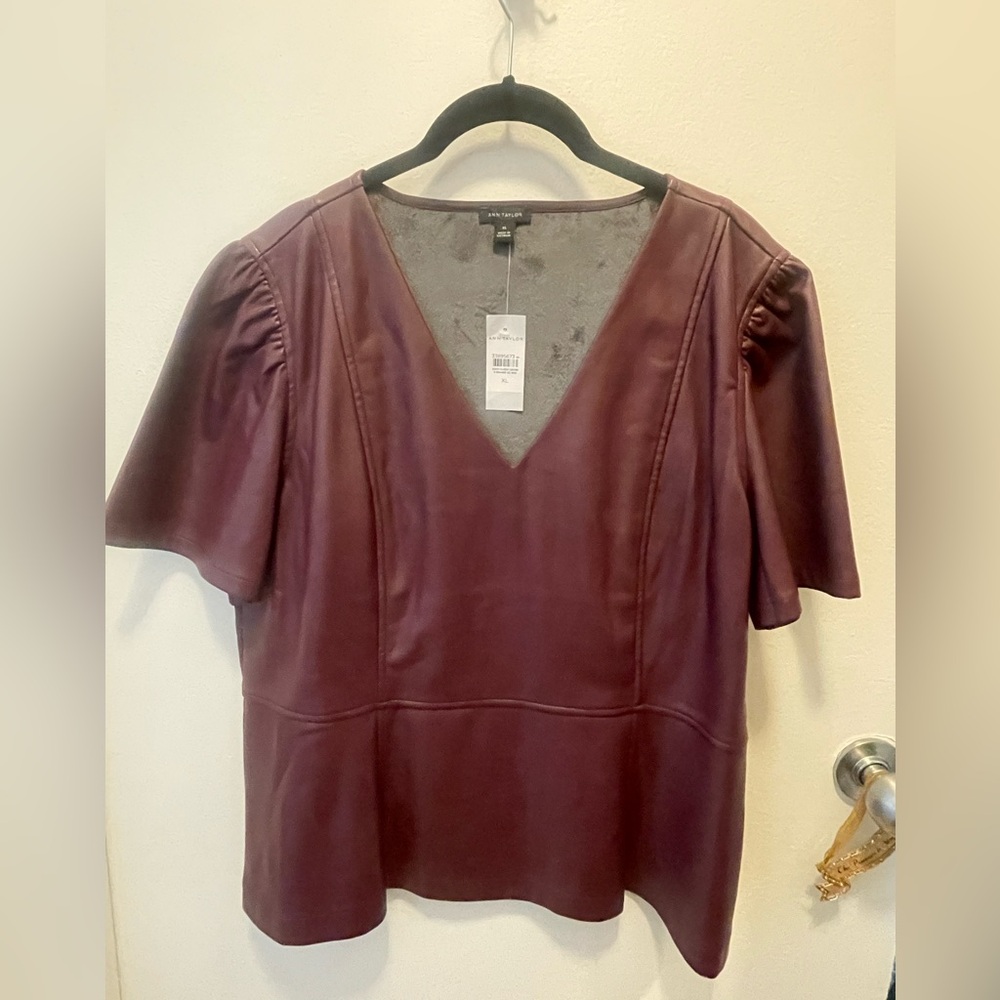 NWT Ann Taylor Burgundy V-Neck Blouse